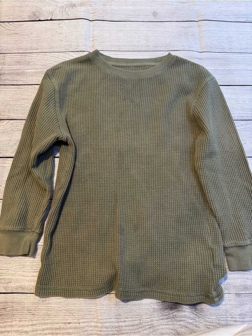 wonder nation Olive Green Waffle Long Sleeve Tee